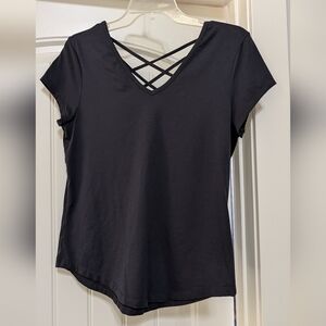 Title Nine Black Short Sleeve Crisscross Top